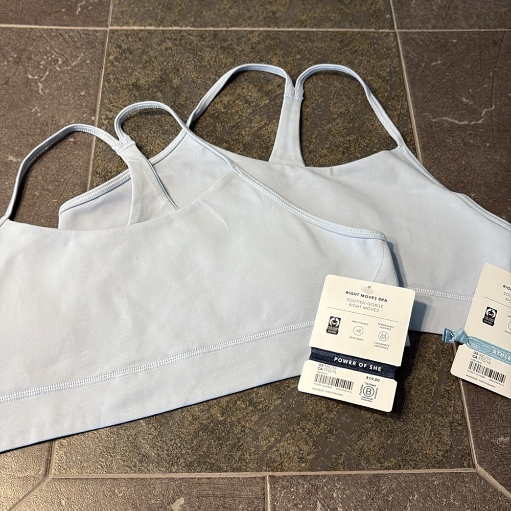 NWT Athleta Girl Bundle of 2 Right Moves Gossamer Blue Bras Size 16.